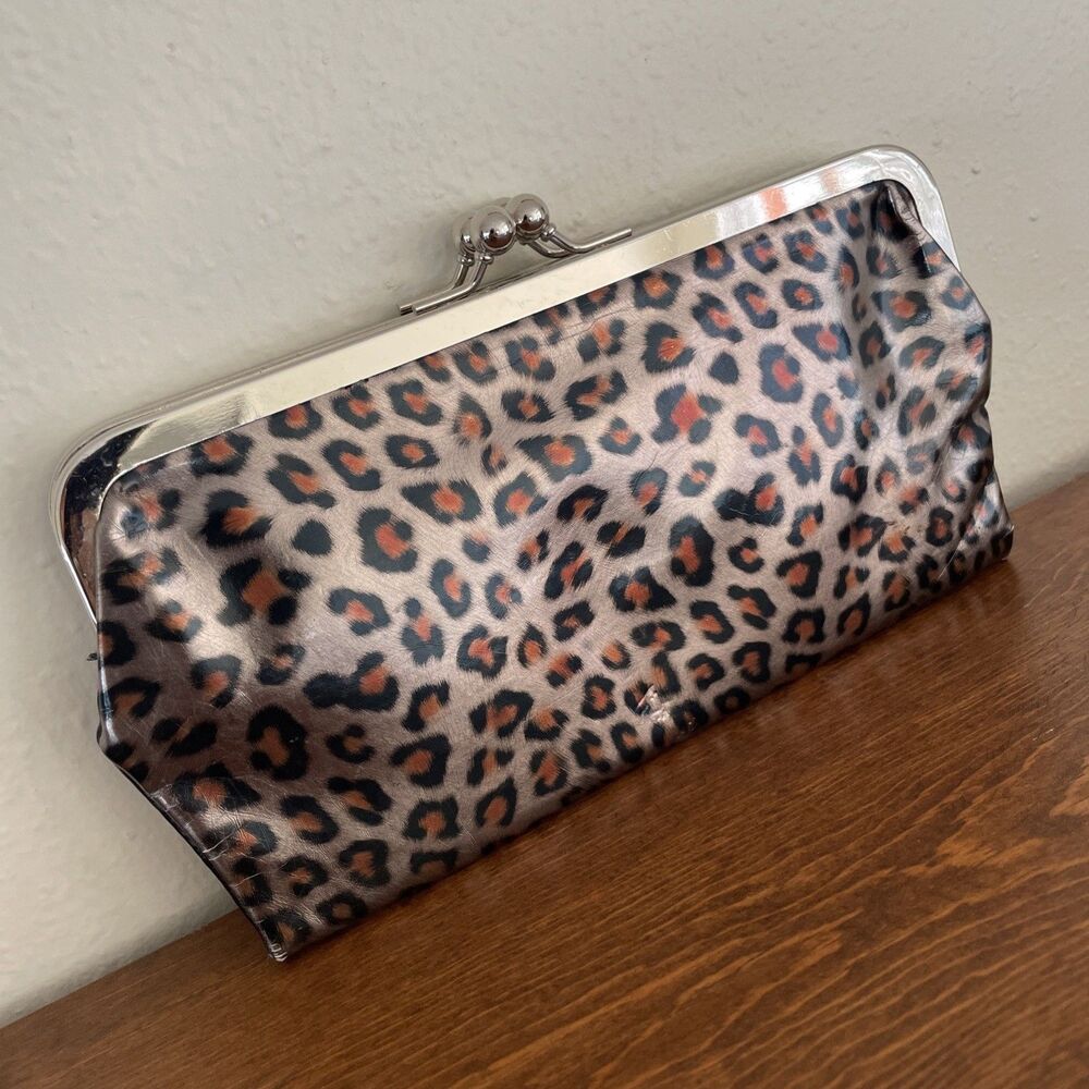 Leopard Cheetah Print Vinyl Clutch Wallet Rock Chic Grunge 00's‎ Double Kisslock